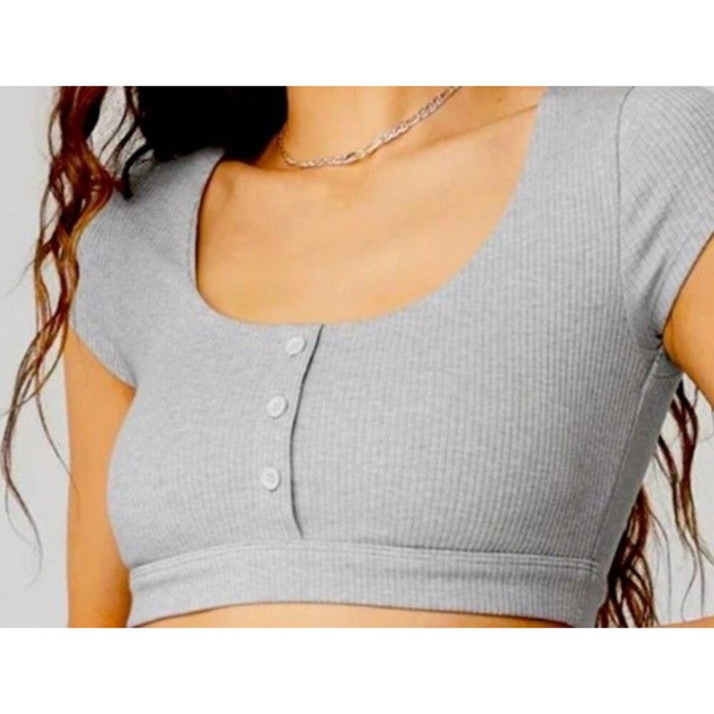Alo Yoga Size S Blissful Henley Crop Top Gray